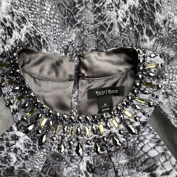 WHBM Halter Dress Sz 0 XS Snakeskin Print Beaded Embellishment Neckline - Picture 12 of 12